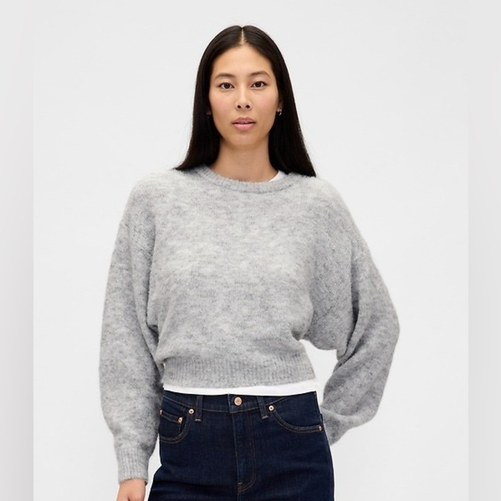 Gap fuzzy oversized crewneck sweater grey large knit wool blend sweater